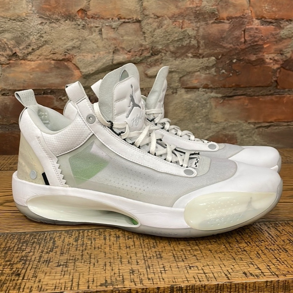 Air Jordan XXXIV 34 Low 'Pure Money' CU3473‑100 White Silver Green Rare Size 14